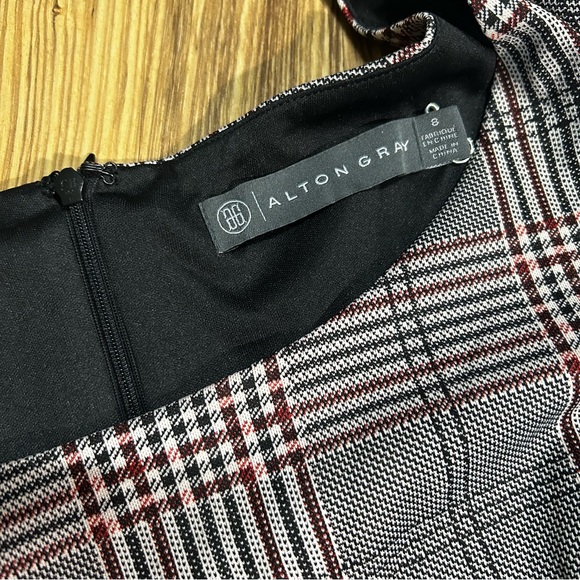 Alton Gray Short Sleeve Peasant Gray And Pink Plaid Dress Back Zipper Size 8 - Picture 6 of 7